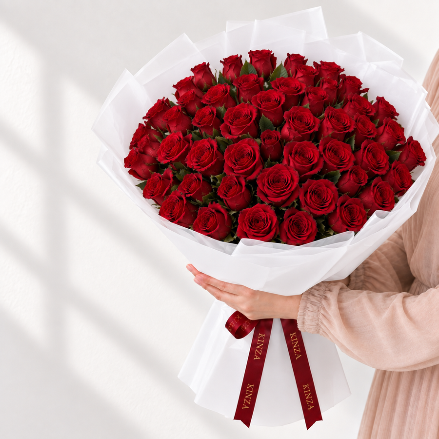 Kinza Red Rose Bouquet - 50 Red Roses