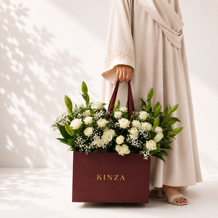 Signature Kinza Red Bag Floral Arrangement